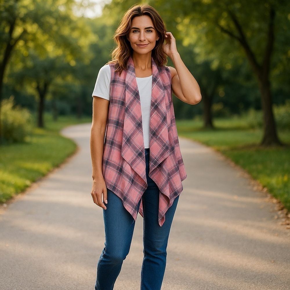 ❄️ Cato | Plaid Vest Gypsum Red Various Sizes Available Linen